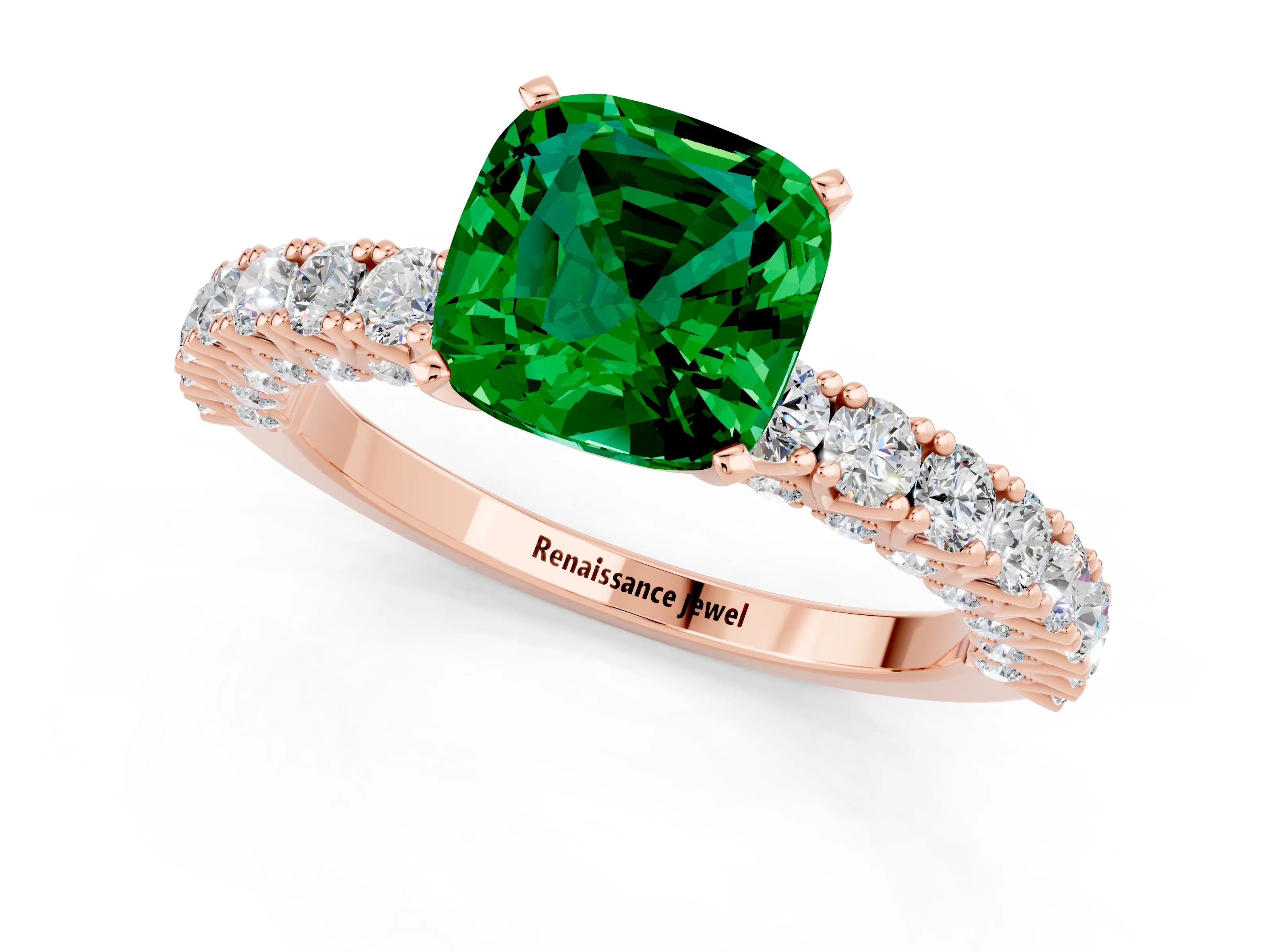 Rose gold Cushion Cut Diamond Pavé Band Solitaire Ring with Prong Setting_1