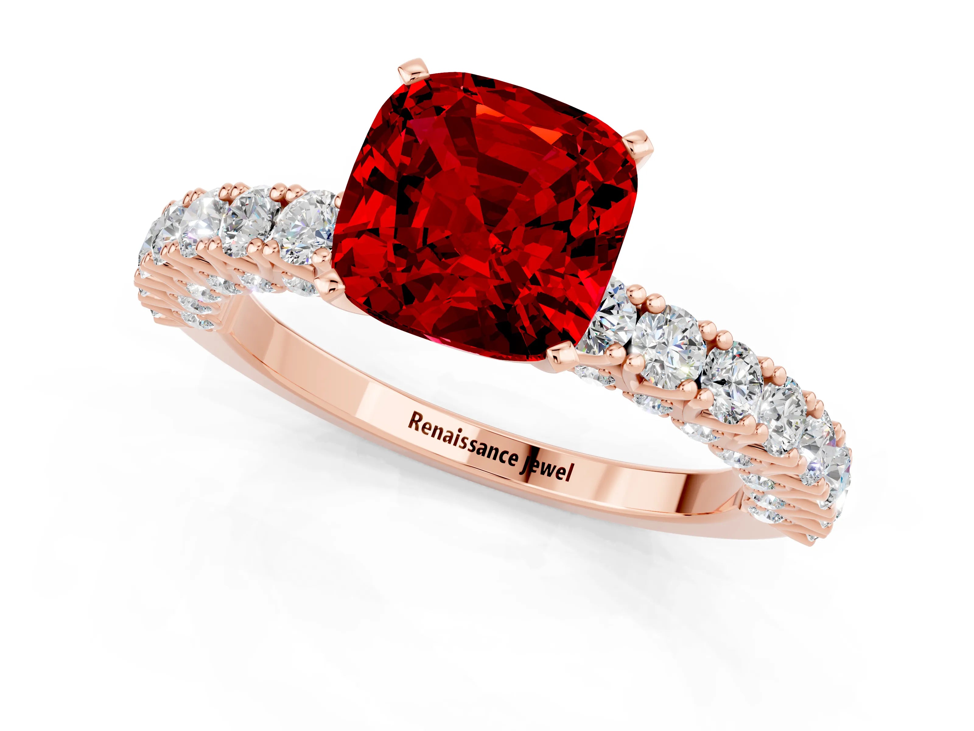 Rose gold Cushion Cut Diamond Pavé Band Solitaire Ring with Prong Setting_1