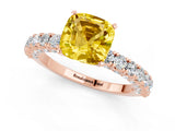 Rose gold Cushion Cut Diamond Pavé Band Solitaire Ring with Prong Setting_1