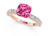 Rose gold Cushion Cut Diamond Pavé Band Solitaire Ring with Prong Setting_1