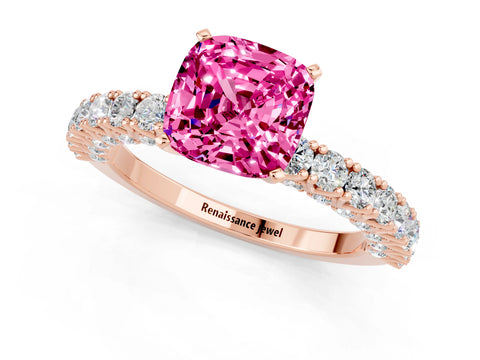 Rose gold Cushion Cut Diamond Pavé Band Solitaire Ring with Prong Setting_1