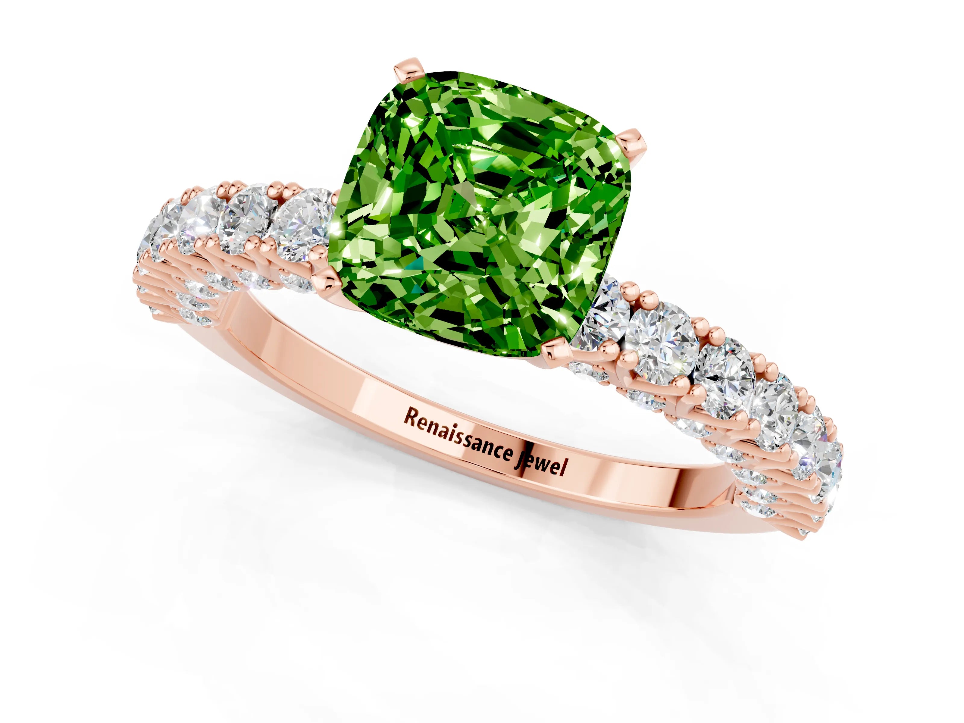 Rose gold Cushion Cut Diamond Pavé Band Solitaire Ring with Prong Setting_1