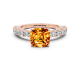Rose gold Cushion Cut Diamond Pavé Band Solitaire Ring with Prong Setting