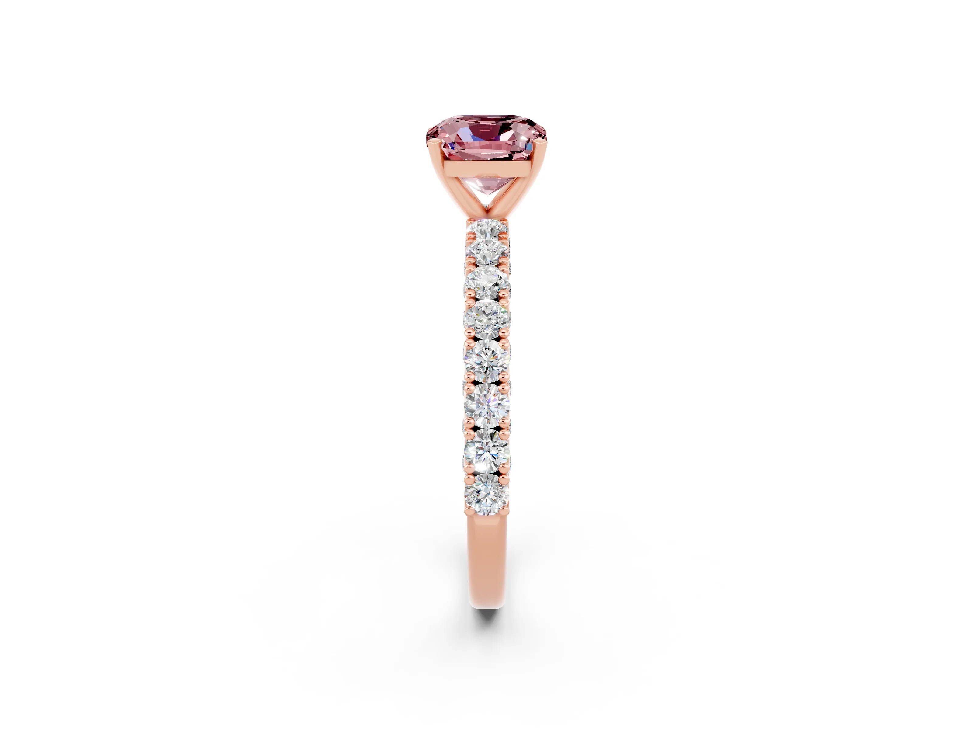 Rose gold Cushion Cut Diamond Pavé Band Solitaire Ring with Prong Setting_2