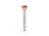 Rose gold Cushion Cut Diamond Pavé Band Solitaire Ring with Prong Setting_2