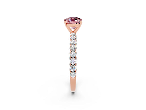 Rose gold Cushion Cut Diamond Pavé Band Solitaire Ring with Prong Setting