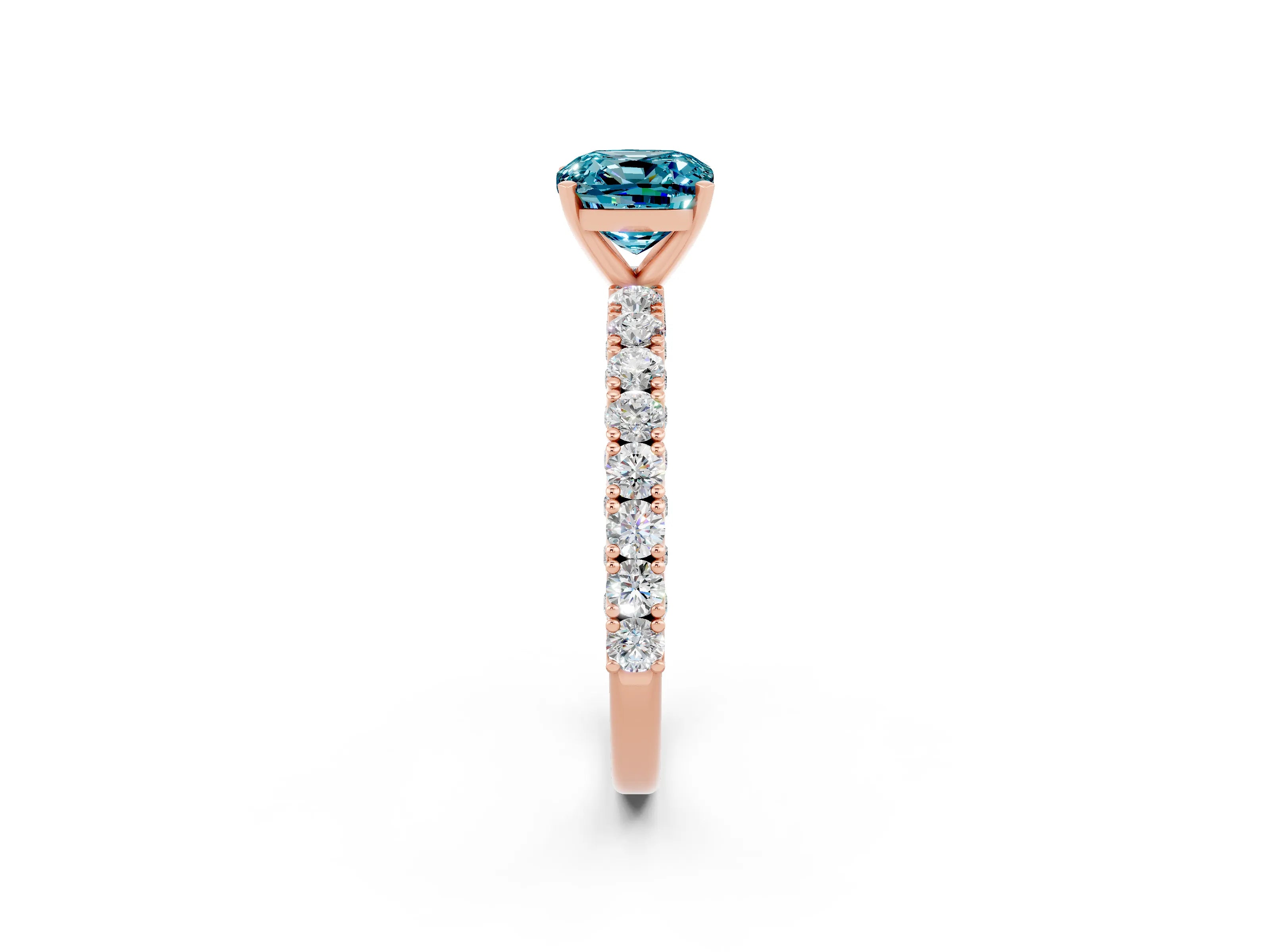 Rose gold Cushion Cut Diamond Pavé Band Solitaire Ring with Prong Setting_2