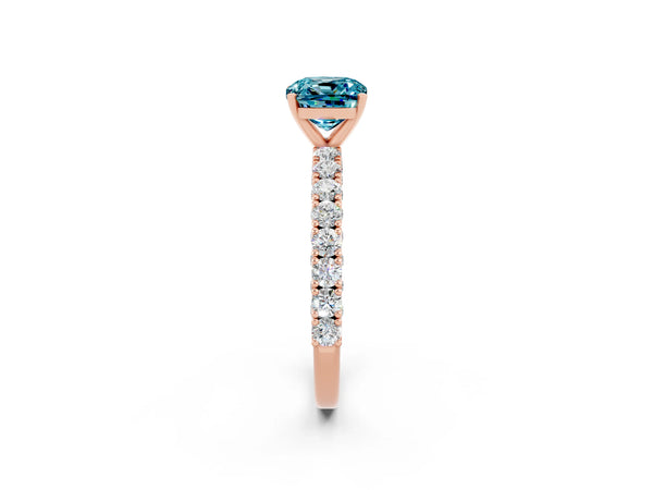 Rose gold Cushion Cut Diamond Pavé Band Solitaire Ring with Prong Setting