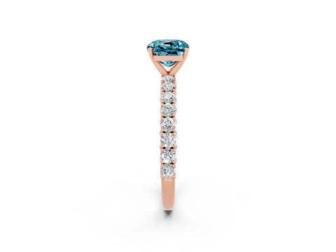 Rose gold Cushion Cut Diamond Pavé Band Solitaire Ring with Prong Setting_2