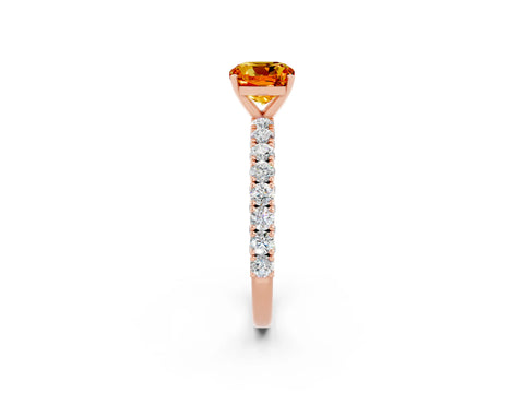 Rose gold Cushion Cut Diamond Pavé Band Solitaire Ring with Prong Setting_2