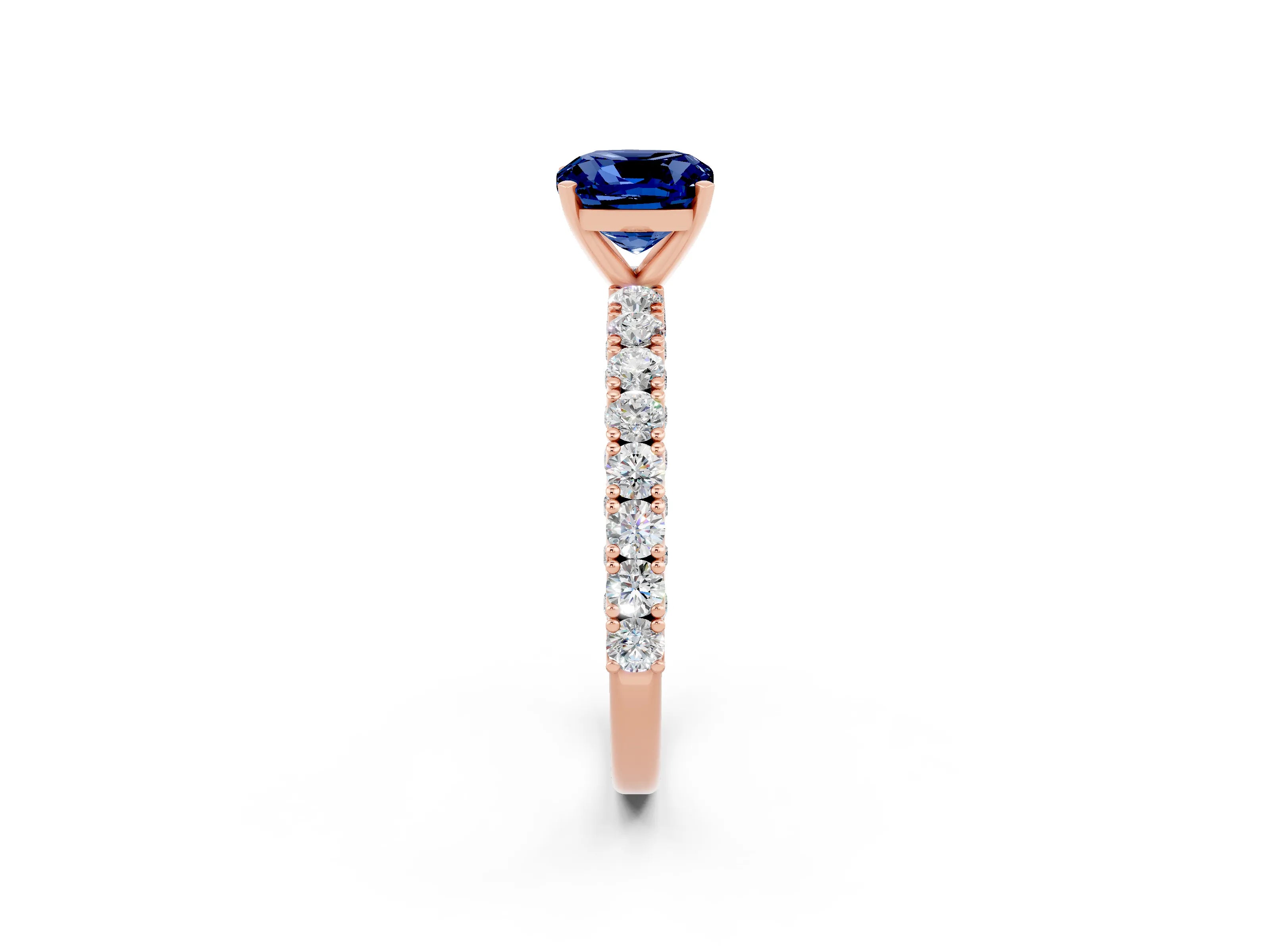 Rose gold Cushion Cut Diamond Pavé Band Solitaire Ring with Prong Setting_2