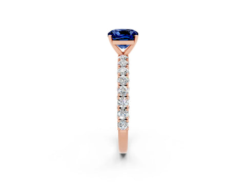 Rose gold Cushion Cut Diamond Pavé Band Solitaire Ring with Prong Setting_2