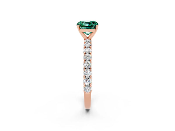 Rose gold Cushion Cut Diamond Pavé Band Solitaire Ring with Prong Setting