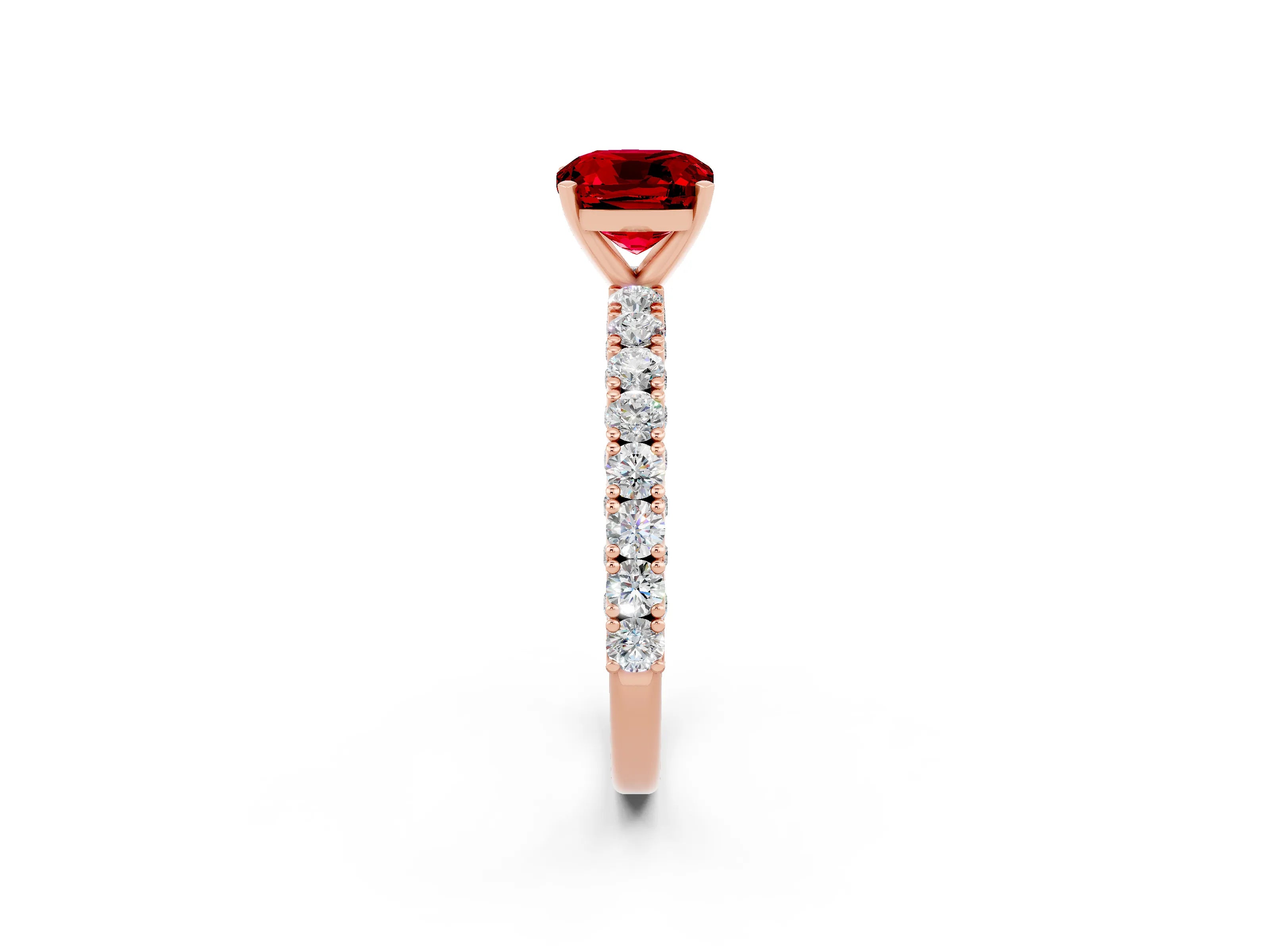 Rose gold Cushion Cut Diamond Pavé Band Solitaire Ring with Prong Setting_2
