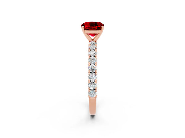 Rose gold Cushion Cut Diamond Pavé Band Solitaire Ring with Prong Setting