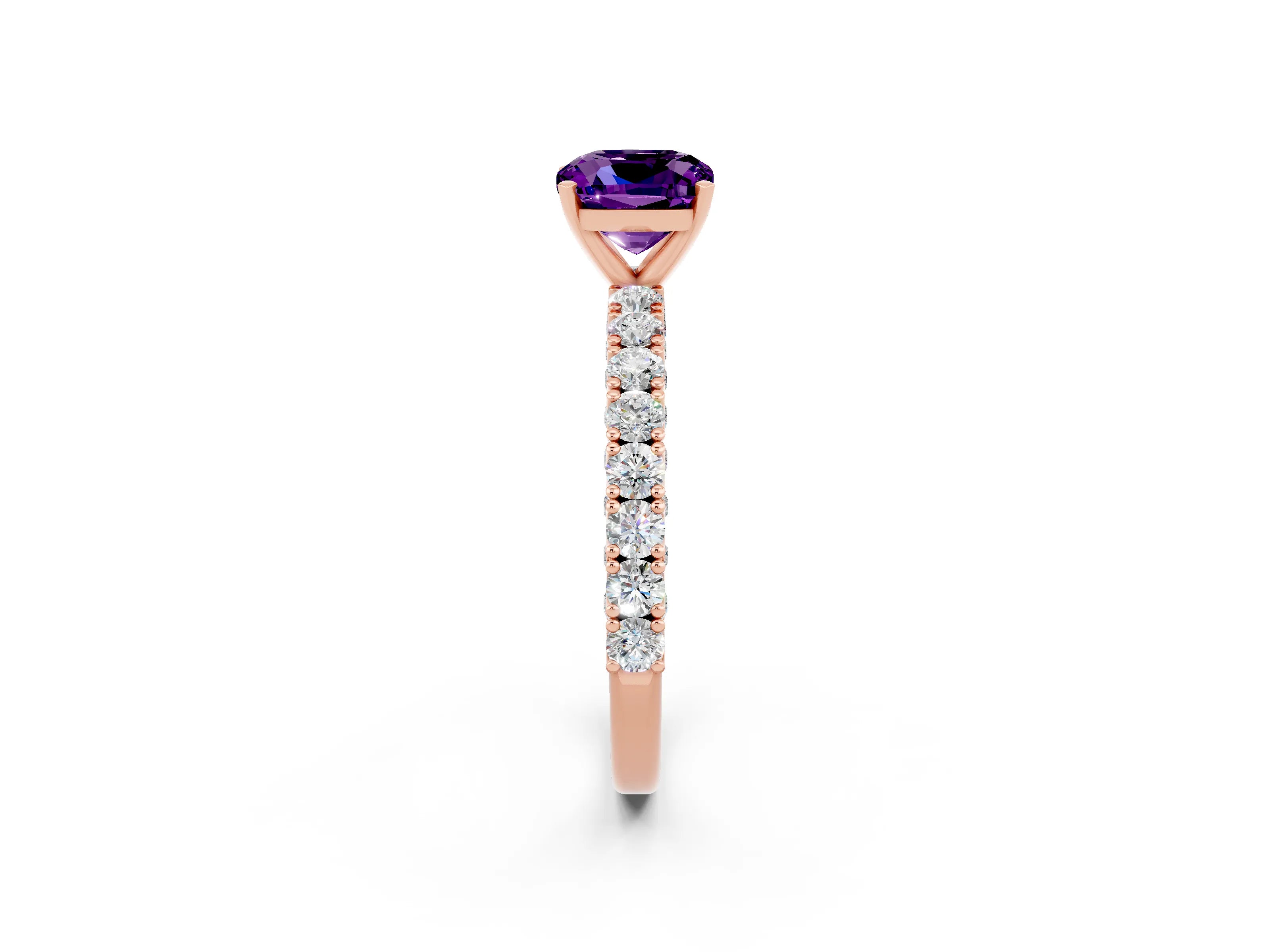 Rose gold Cushion Cut Diamond Pavé Band Solitaire Ring with Prong Setting_2
