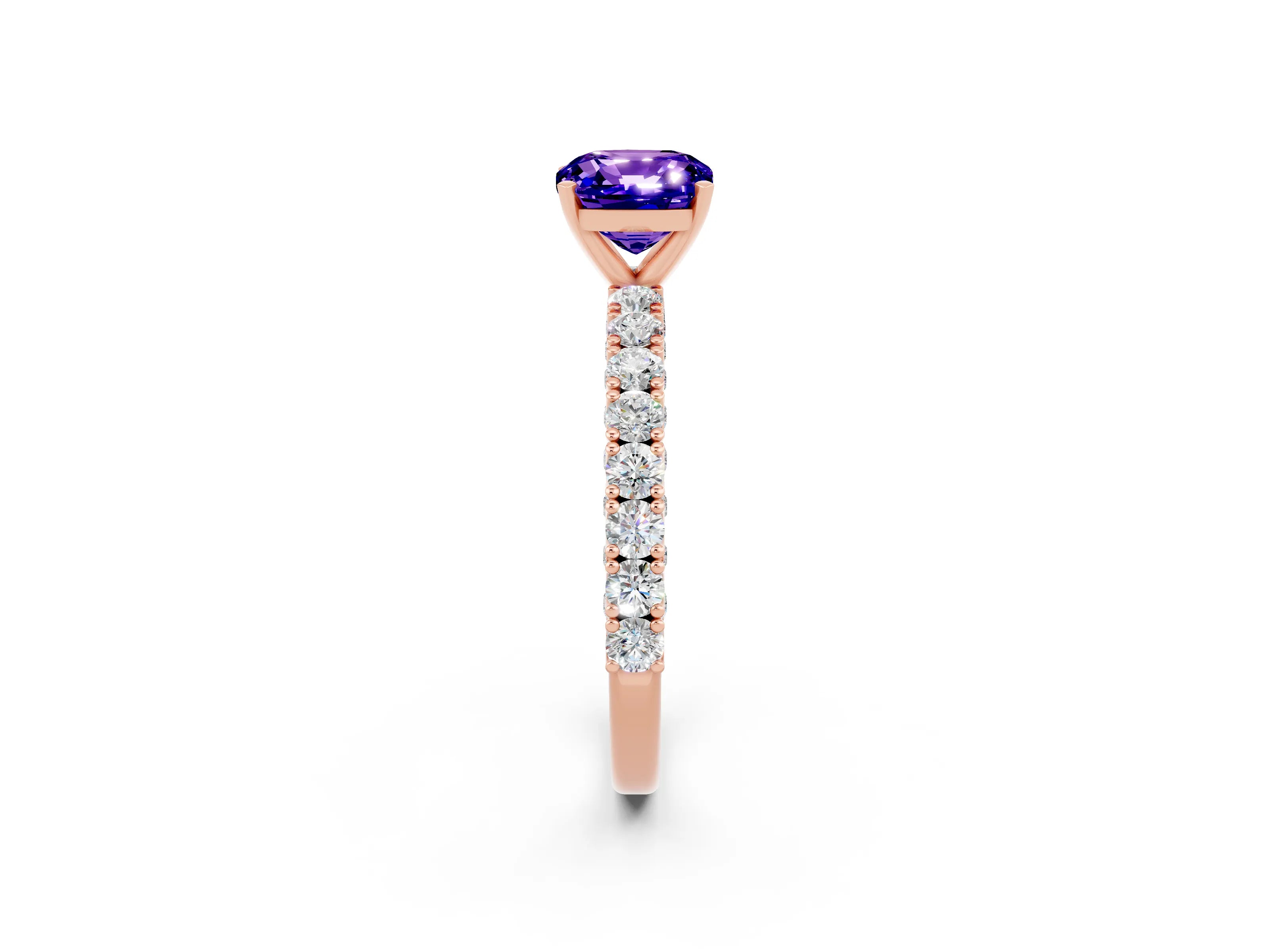 Rose gold Cushion Cut Diamond Pavé Band Solitaire Ring with Prong Setting_2
