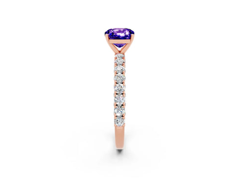 Rose gold Cushion Cut Diamond Pavé Band Solitaire Ring with Prong Setting_2
