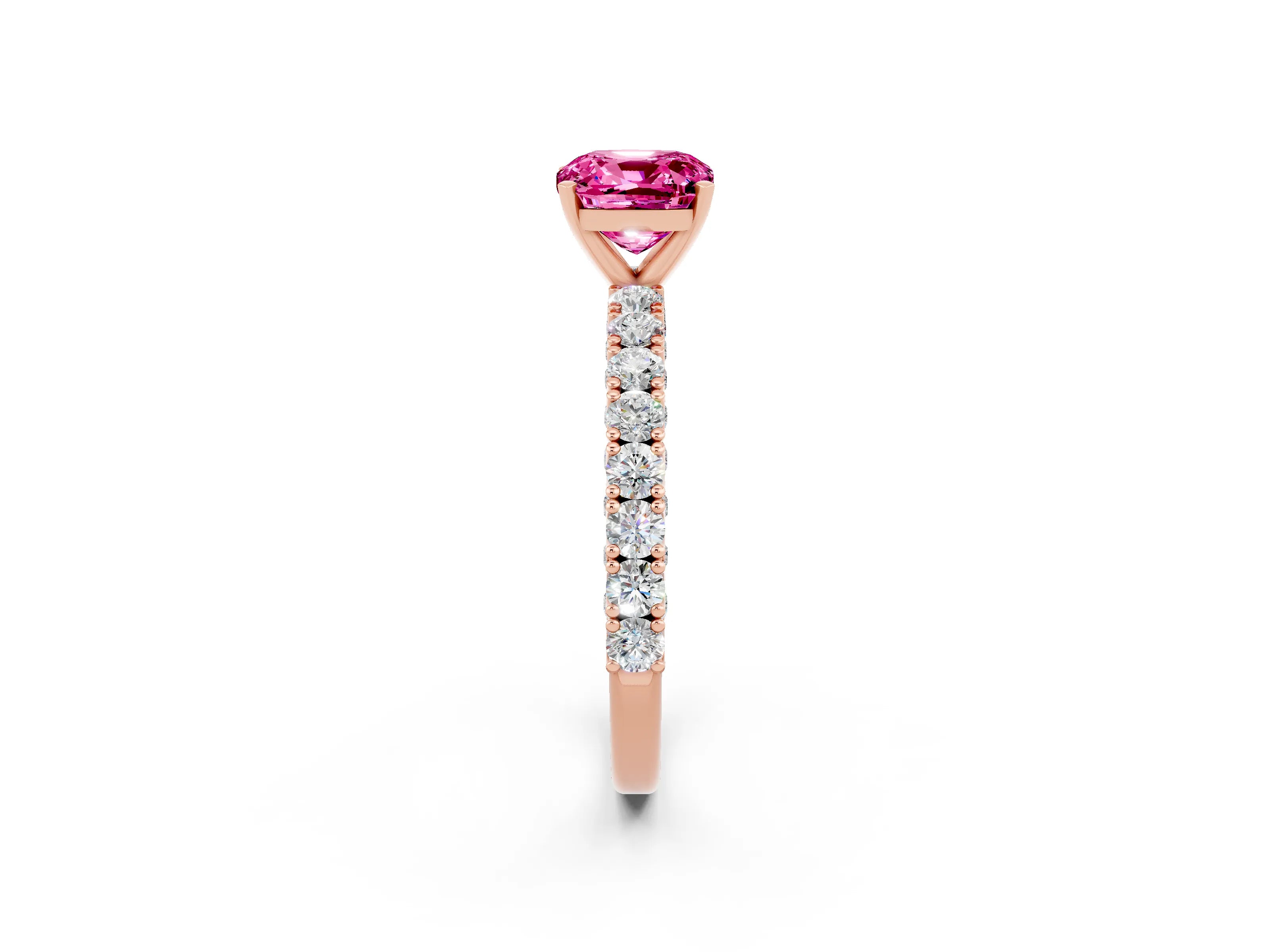 Rose gold Cushion Cut Diamond Pavé Band Solitaire Ring with Prong Setting_2