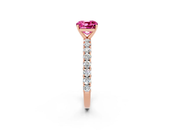Rose gold Cushion Cut Diamond Pavé Band Solitaire Ring with Prong Setting