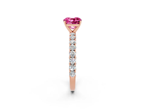 Rose gold Cushion Cut Diamond Pavé Band Solitaire Ring with Prong Setting_2