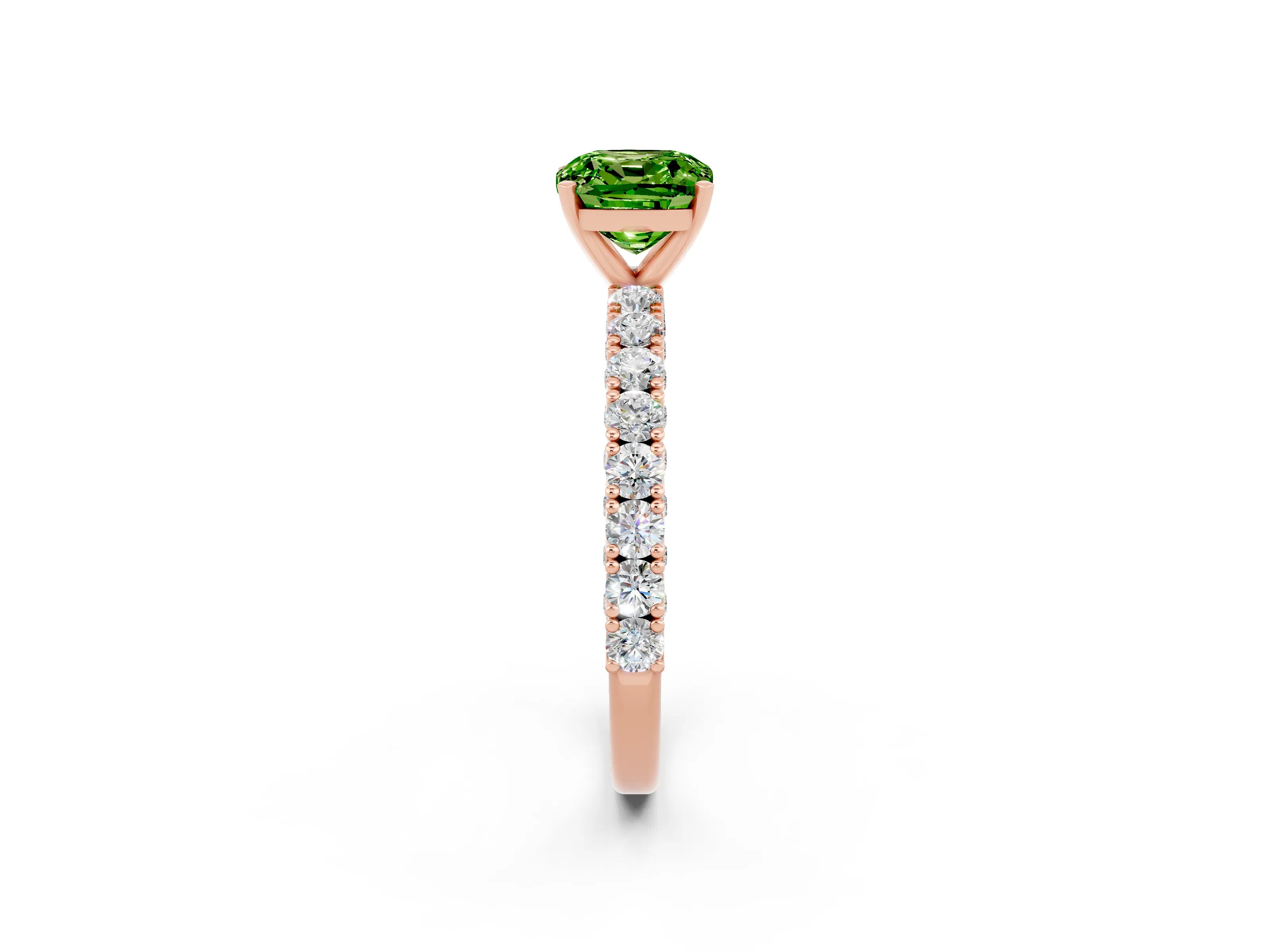Rose gold Cushion Cut Diamond Pavé Band Solitaire Ring with Prong Setting_2