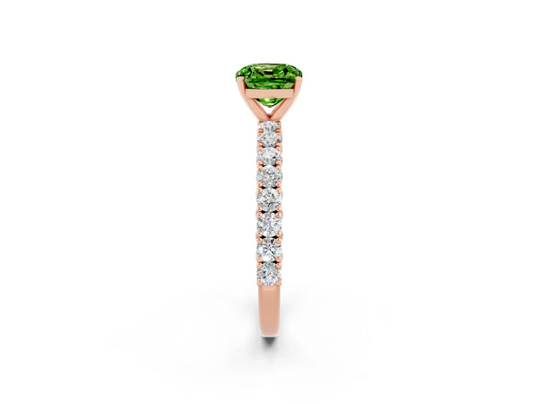 Rose gold Cushion Cut Diamond Pavé Band Solitaire Ring with Prong Setting