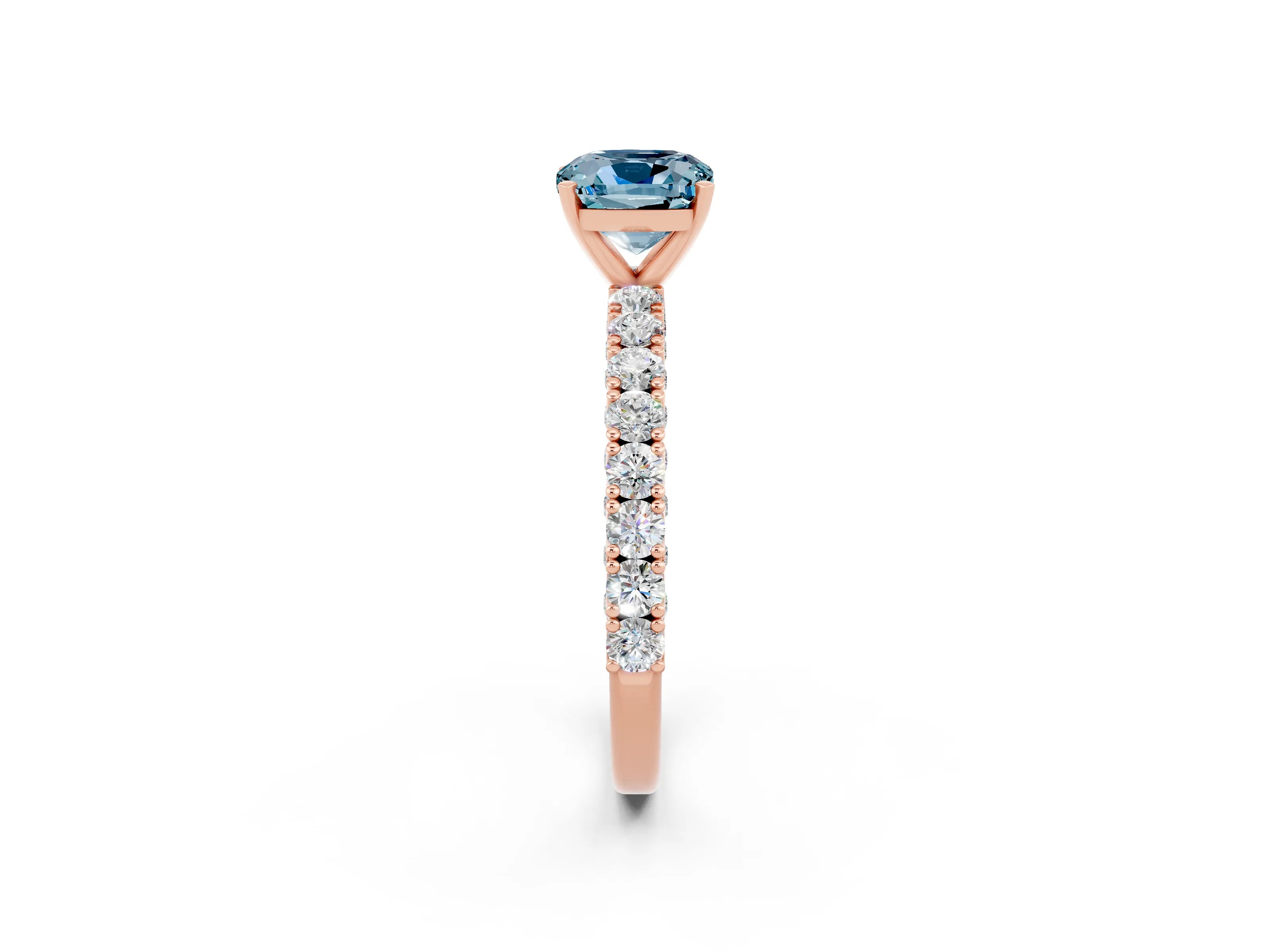 Rose gold Cushion Cut Diamond Pavé Band Solitaire Ring with Prong Setting_2