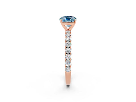 Rose gold Cushion Cut Diamond Pavé Band Solitaire Ring with Prong Setting_2