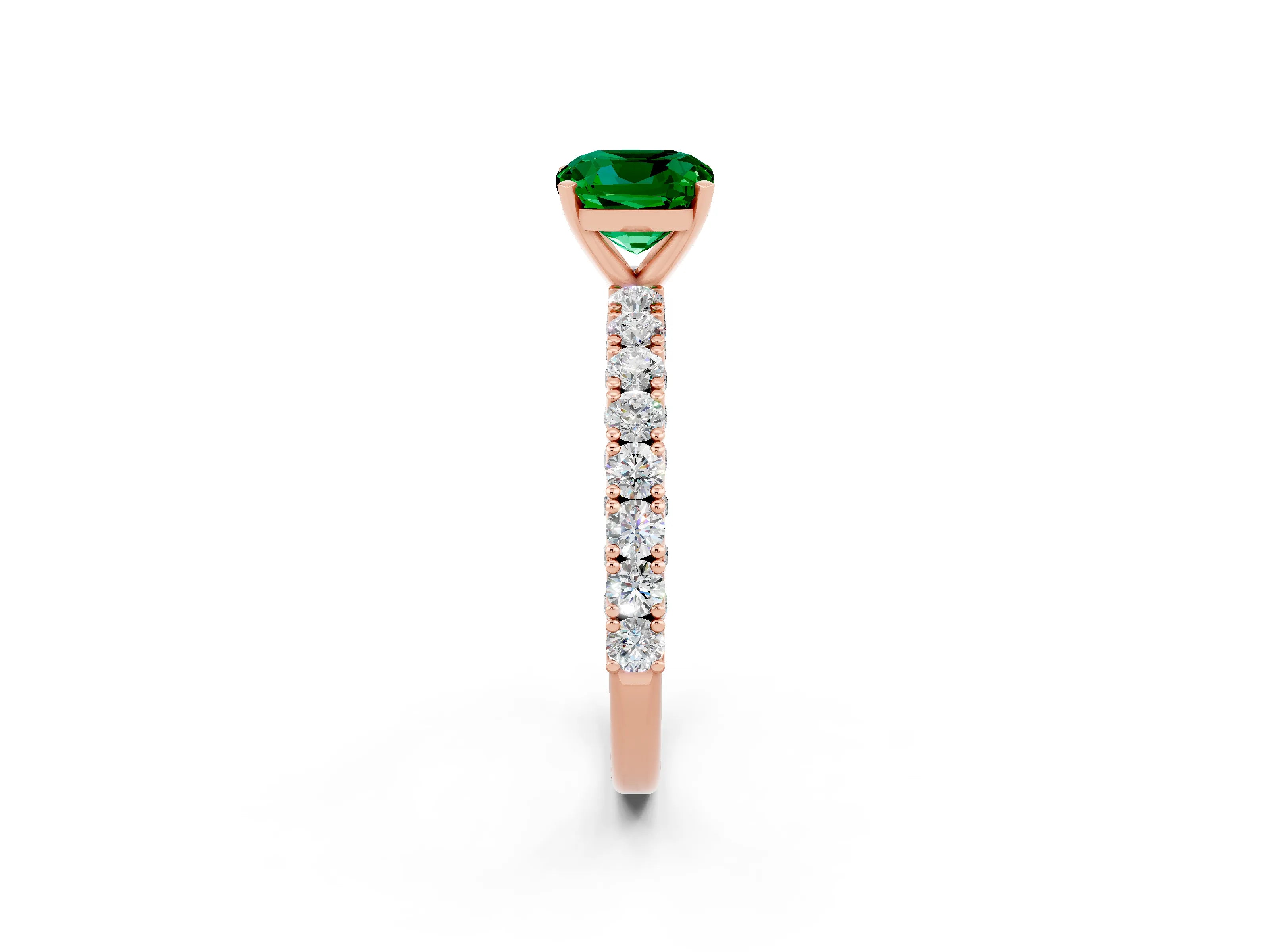 Rose gold Cushion Cut Diamond Pavé Band Solitaire Ring with Prong Setting_2