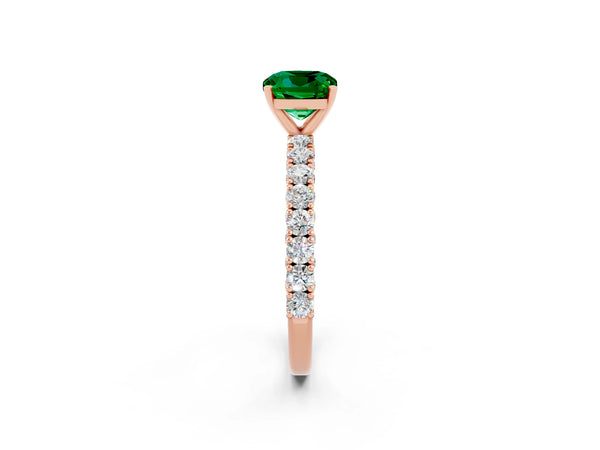 Rose gold Cushion Cut Diamond Pavé Band Solitaire Ring with Prong Setting