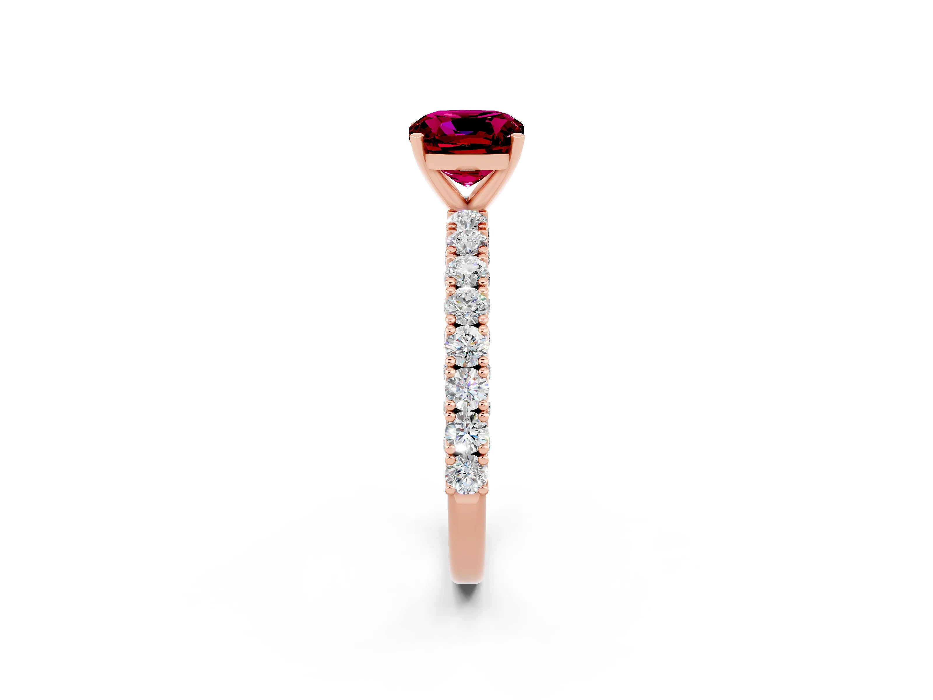 Rose gold Cushion Cut Diamond Pavé Band Solitaire Ring with Prong Setting_2