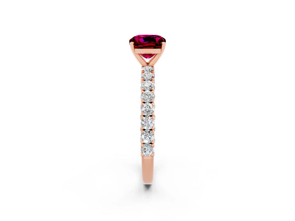 Rose gold Cushion Cut Diamond Pavé Band Solitaire Ring with Prong Setting