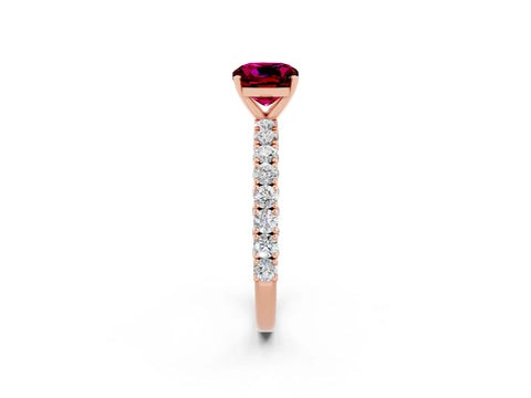 Rose gold Cushion Cut Diamond Pavé Band Solitaire Ring with Prong Setting_2