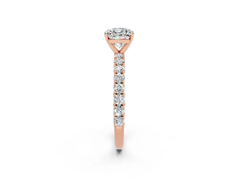 Rose gold Cushion Cut Diamond Pavé Band Solitaire Ring with Prong Setting_2