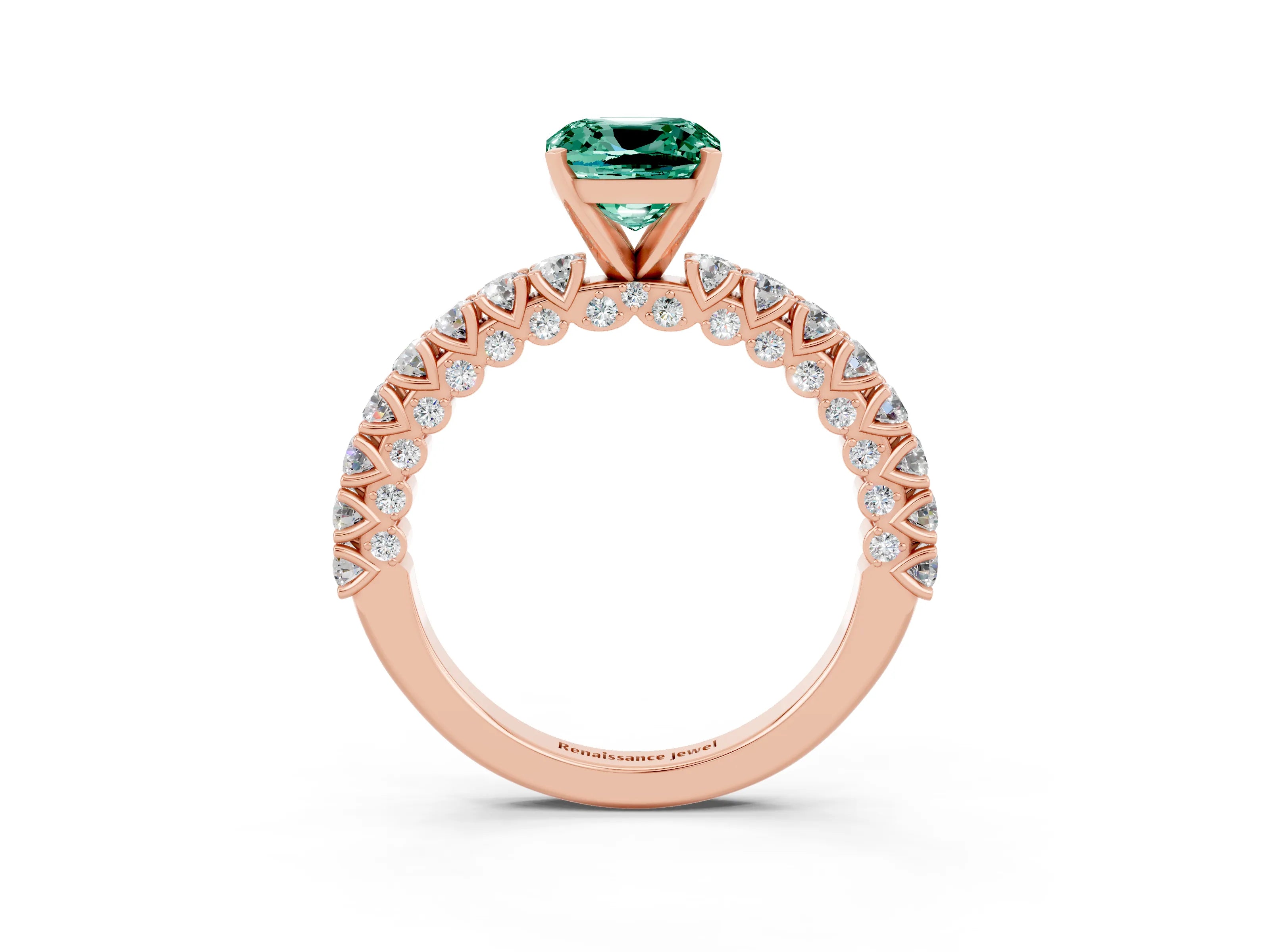 Rose gold Cushion Cut Diamond Pavé Band Solitaire Ring with Prong Setting_3