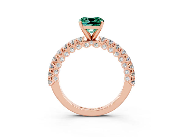 Rose gold Cushion Cut Diamond Pavé Band Solitaire Ring with Prong Setting