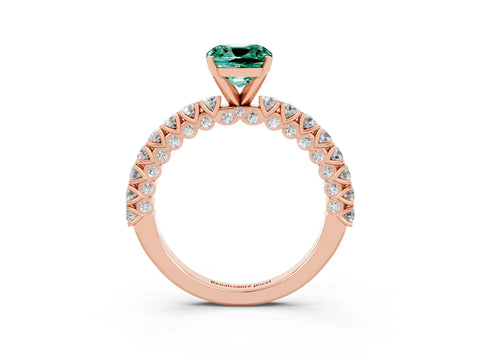 Rose gold Cushion Cut Diamond Pavé Band Solitaire Ring with Prong Setting_3