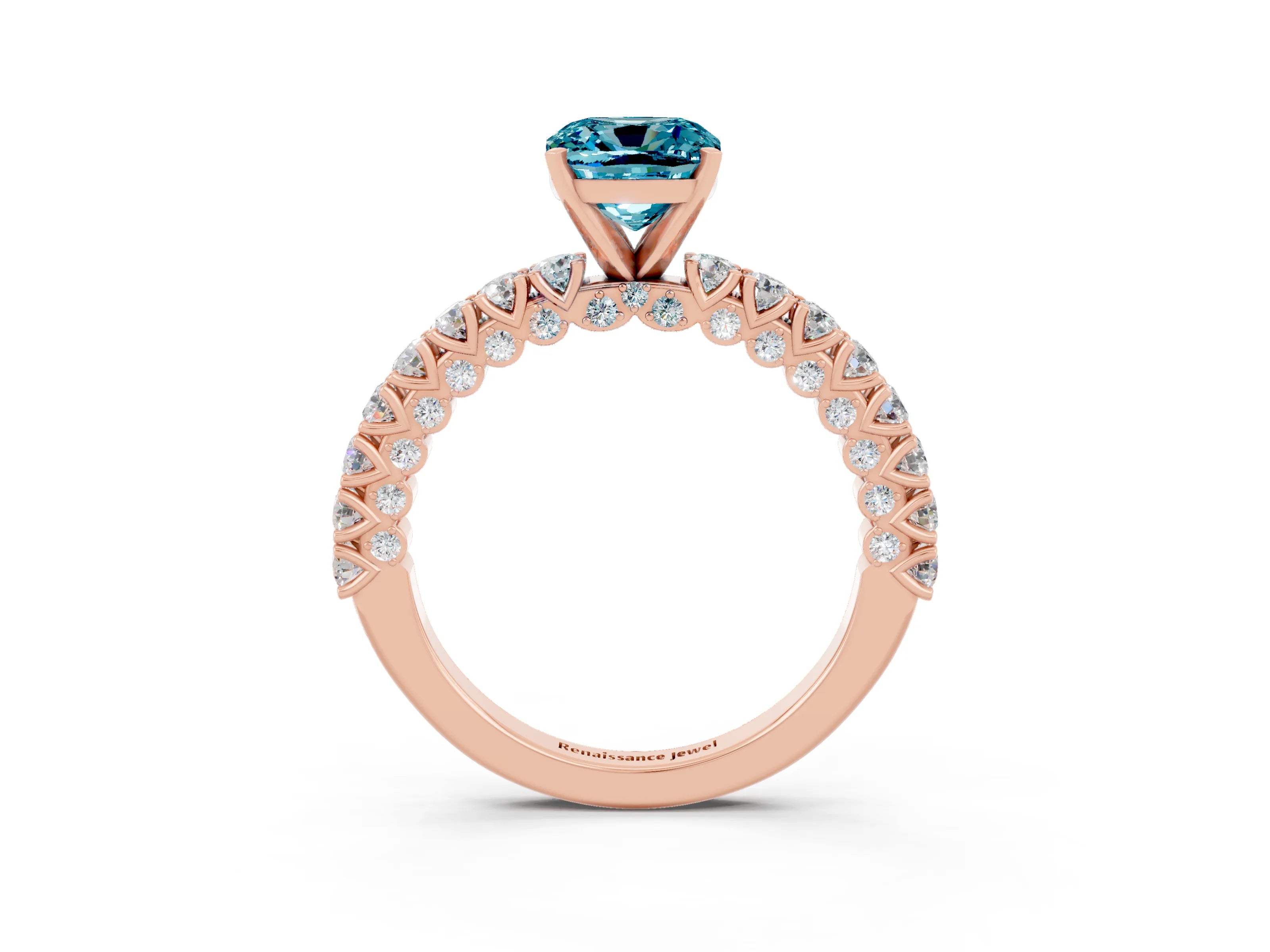 Rose gold Cushion Cut Diamond Pavé Band Solitaire Ring with Prong Setting_3