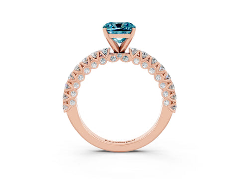 Rose gold Cushion Cut Diamond Pavé Band Solitaire Ring with Prong Setting_3