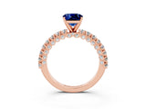 Rose gold Cushion Cut Diamond Pavé Band Solitaire Ring with Prong Setting_3