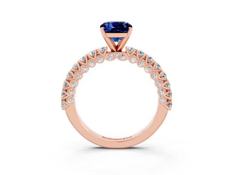 Rose gold Cushion Cut Diamond Pavé Band Solitaire Ring with Prong Setting_3