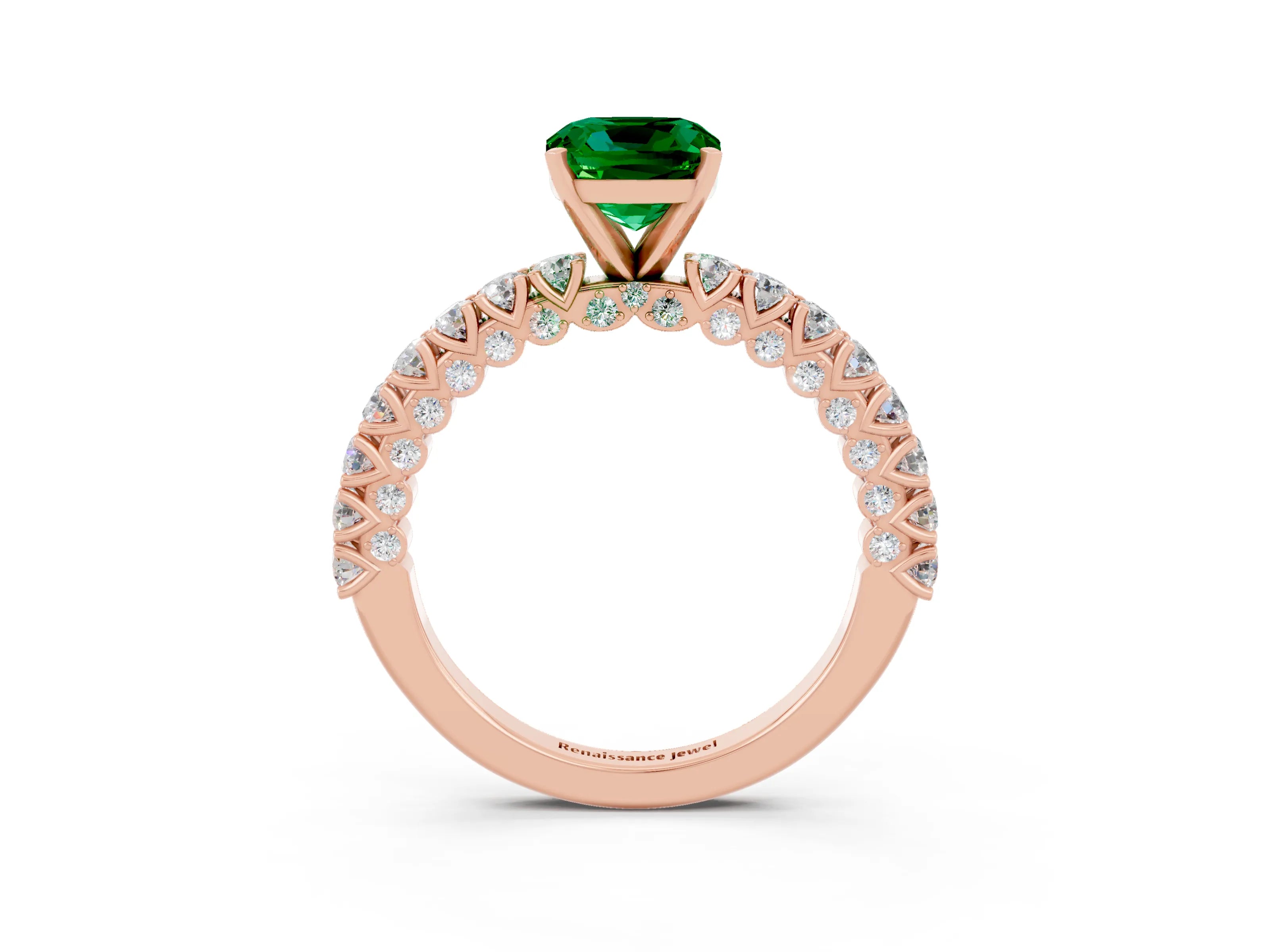 Rose gold Cushion Cut Diamond Pavé Band Solitaire Ring with Prong Setting_3