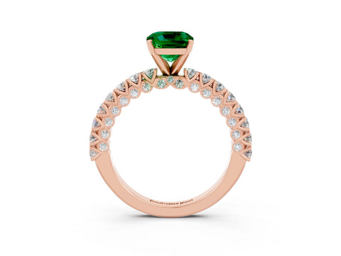 Rose gold Cushion Cut Diamond Pavé Band Solitaire Ring with Prong Setting_3