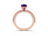 Rose gold Cushion Cut Diamond Pavé Band Solitaire Ring with Prong Setting_3