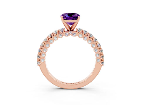 Rose gold Cushion Cut Diamond Pavé Band Solitaire Ring with Prong Setting_3