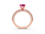 Rose gold Cushion Cut Diamond Pavé Band Solitaire Ring with Prong Setting_3