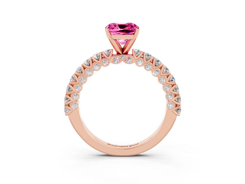 Rose gold Cushion Cut Diamond Pavé Band Solitaire Ring with Prong Setting_3