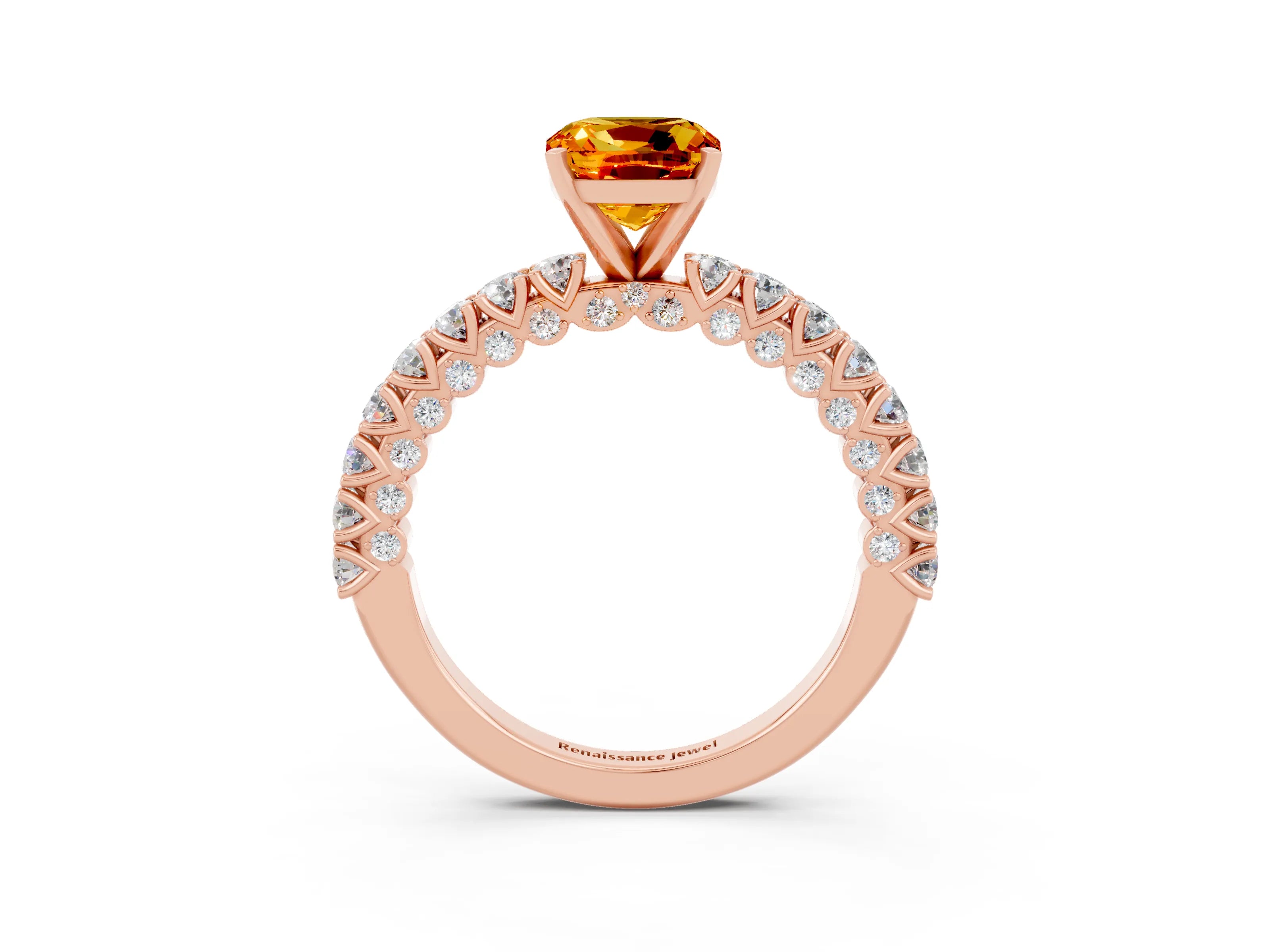 Rose gold Cushion Cut Diamond Pavé Band Solitaire Ring with Prong Setting_3