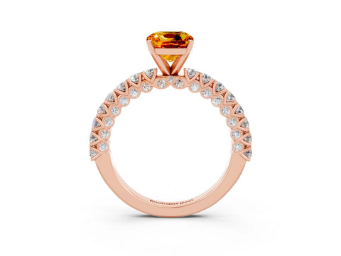 Rose gold Cushion Cut Diamond Pavé Band Solitaire Ring with Prong Setting_3